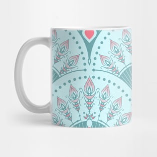 Mint and Coral Peacock Scales Mug